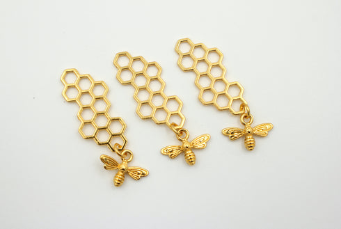 sold as 2 pieces, Gold 3D Pendants, Honeycomb Pendants, 46mm x 16mm,